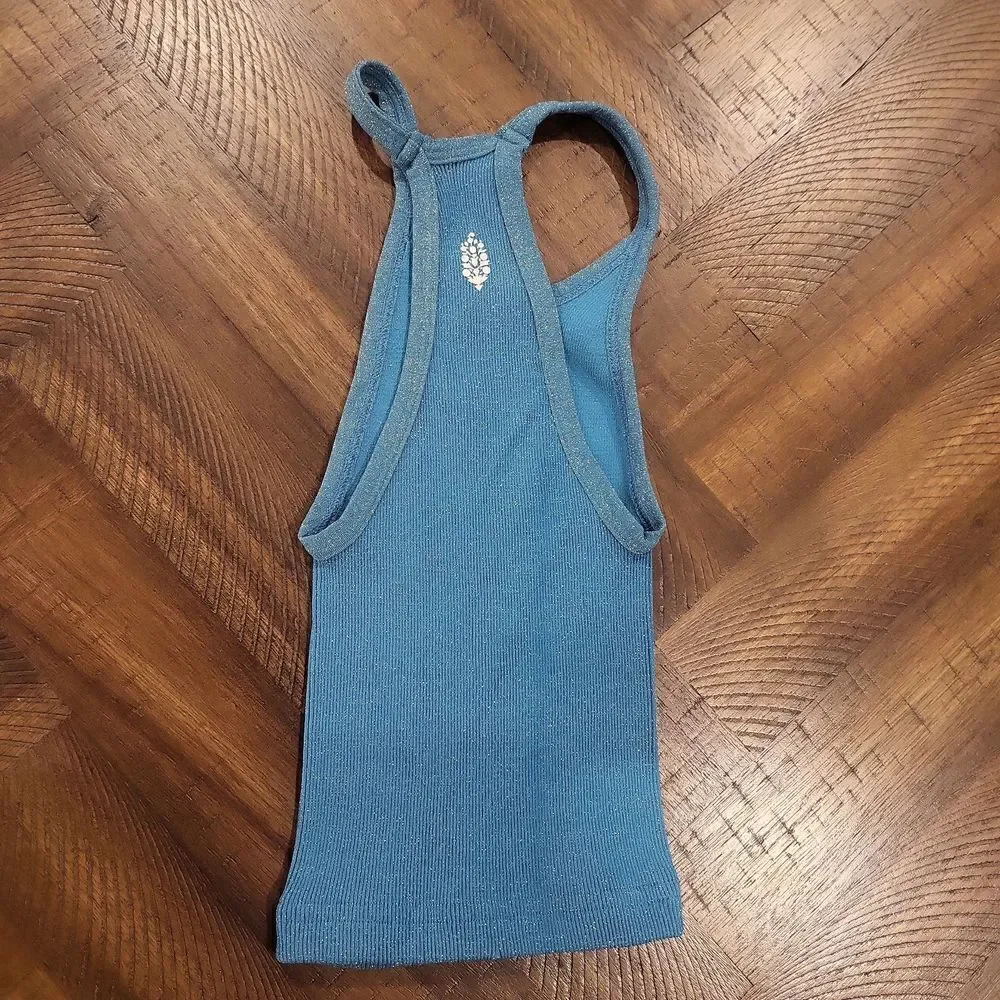 Free People Happiness Runs Tank in Lurex Blue XS/S